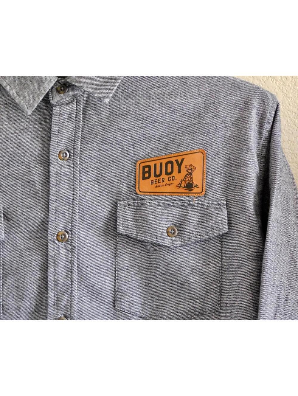 Buoy Beer Company Button Down Shirt Size L Astoria OR Elbow Patch Brewery Logo - Picture 3 of 3